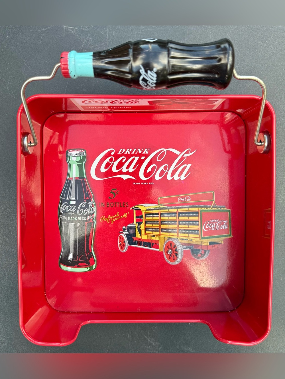 Retro Coca-Cola Advertising Tin Square Flat Napkin Holder Vintage 6.5x6.5x2.25โ - Picture 3 of 14